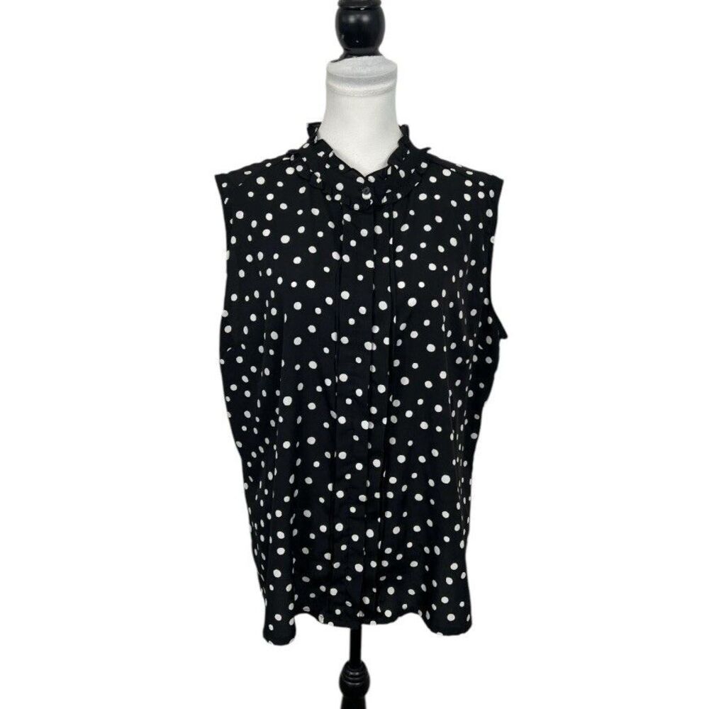 JENNIFER & GRACE Blouse Plus Size 3X Black White Sleeveless Pleated Ruffled Top